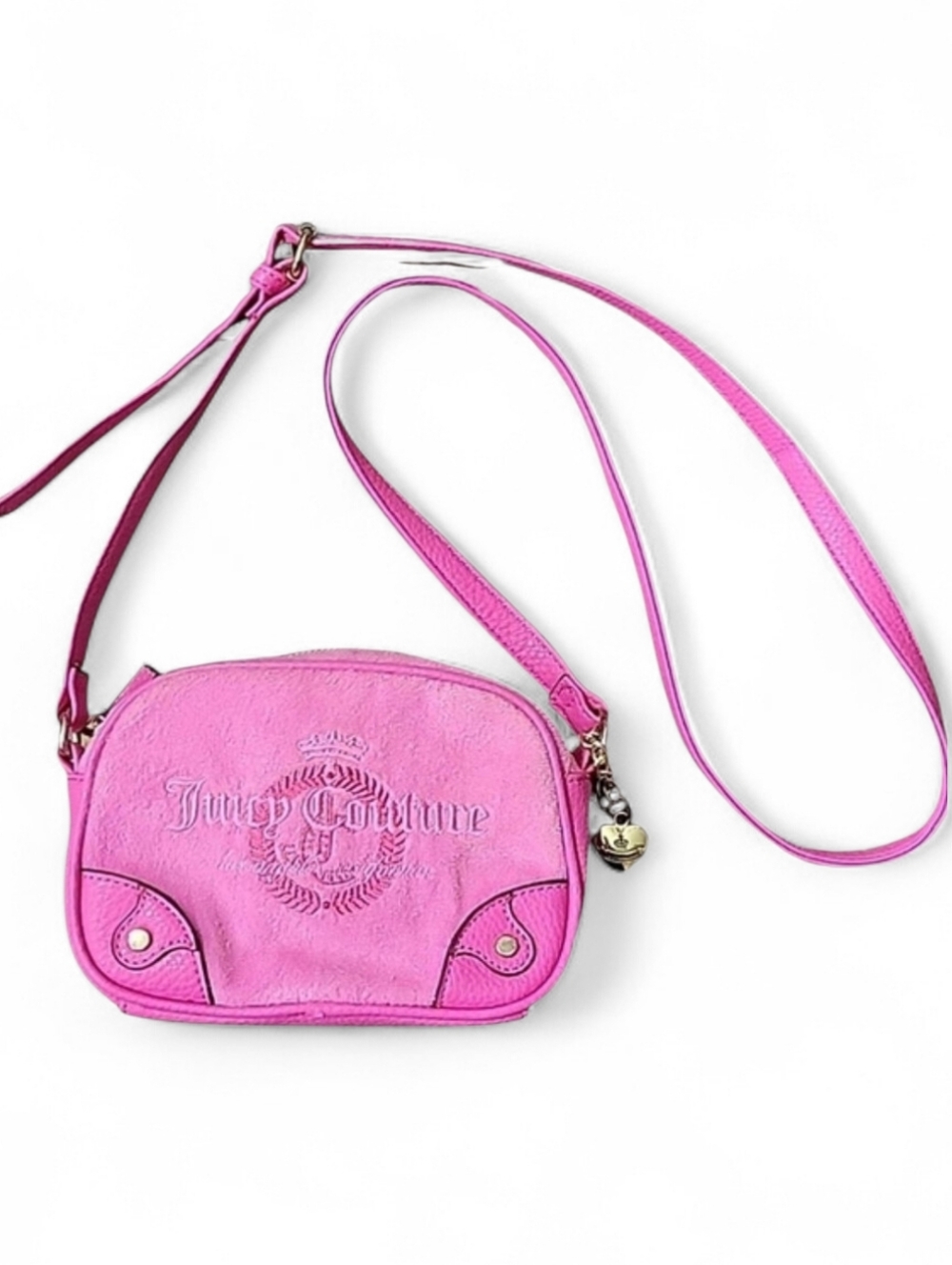 Juicy Couture Terrycloth Hot Pink Crossbody Bag Y2K Faux Leather Trim Purse